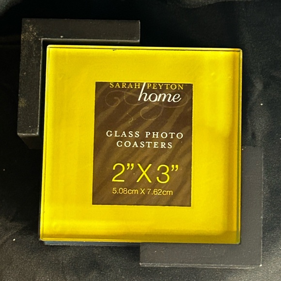 VTG Sarah Payton 2010 4 Colorful Solid Glass Photo Coasters w/Black Wood Holder - Picture 3 of 12